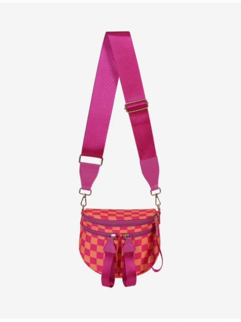 Pink Checkered Crossbody Bag - Stylish Women's Shoulder Bag